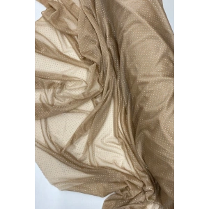 Yağmur Damlası Simli Abiye Elbise Şallık Tül Kumaş Açık Gold 28-A