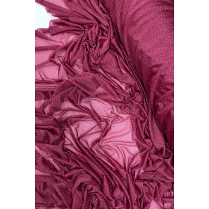 Yağmur Damlası Simli Abiye Elbise Şallık Tül Kumaş Bordo 23