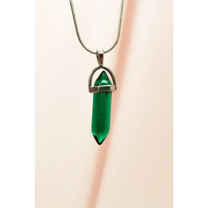 Yeşil Kuvars Doğal Taşı Zincirli El Yapımı Tasarımlı Kolye Uç: 3,5 cm Zincir: 20 cm Kutulu