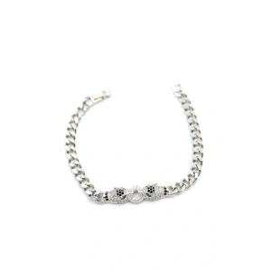 Zirkon Taşlı Leopar Bileklik - Gümüş