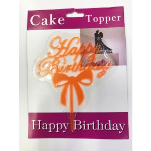 Happy Birthday Yazılı Fiyonklu Pasta Kek Çubuğu Turuncu Renk