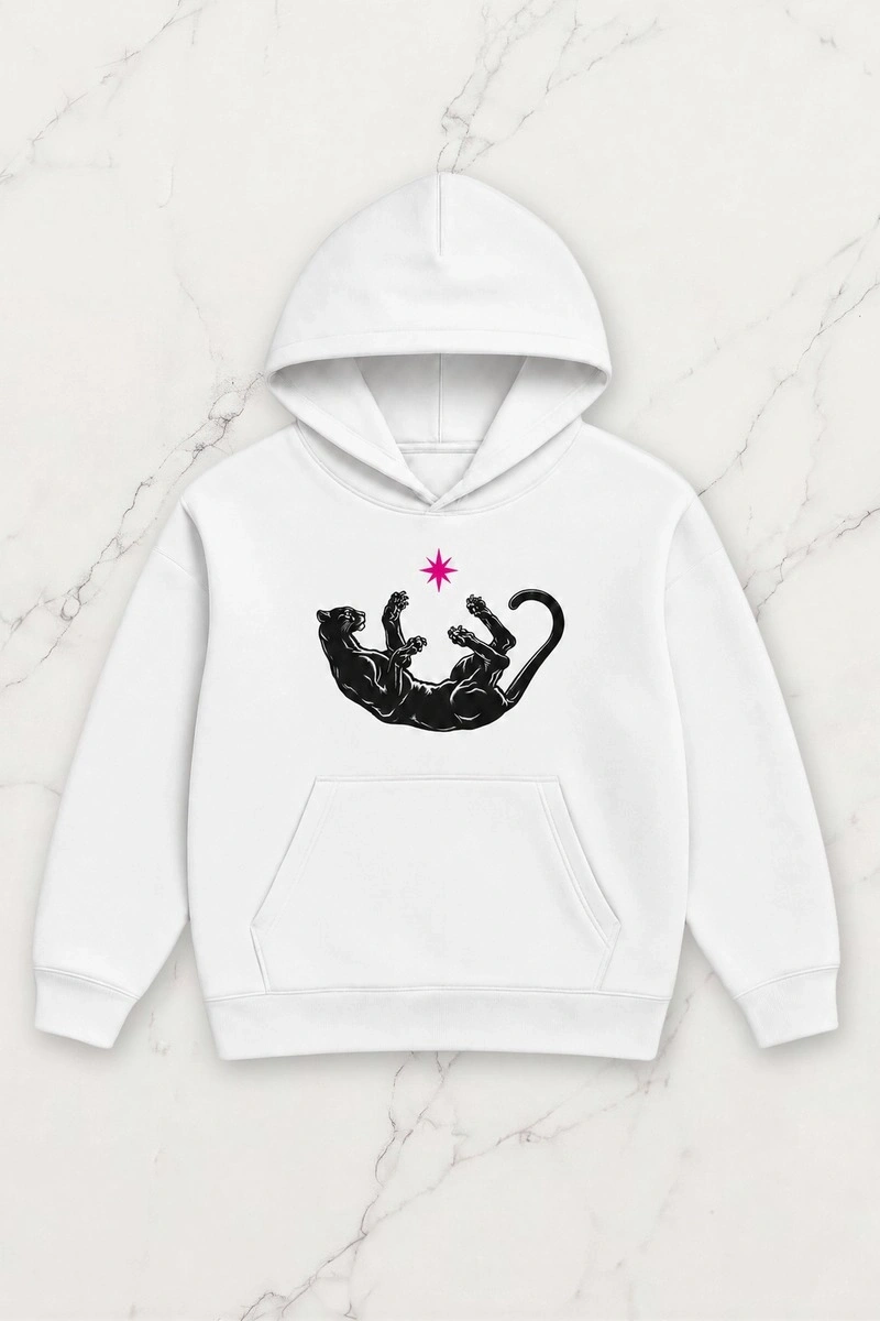 Panther Star Oversize Kapüşonlu Sweatshirt - Beyaz