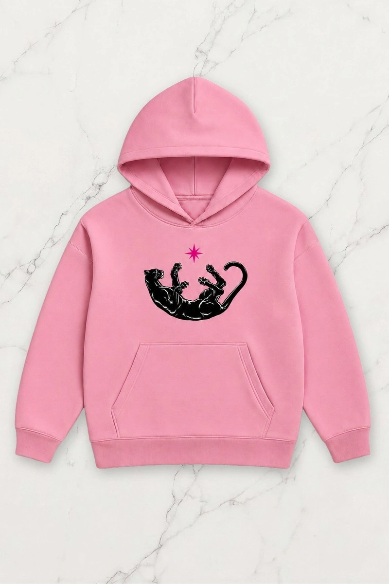 Panther Star Oversize Kapüşonlu Sweatshirt - Pembe