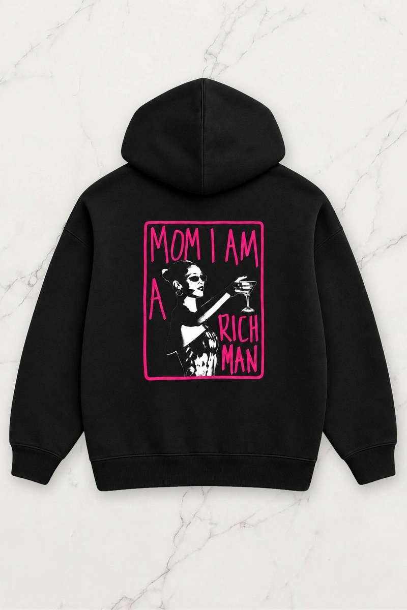 Rich Man Oversize Kapüşonlu Sweatshirt - Siyah