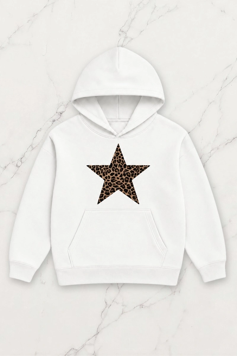 Wild Star Oversize Kapüşonlu Sweatshirt - Beyaz