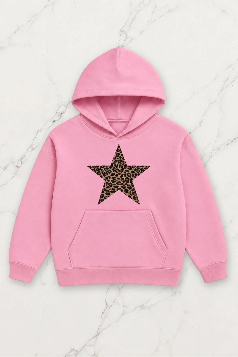 Wild Star Oversize Kapüşonlu Sweatshirt - Pembe
