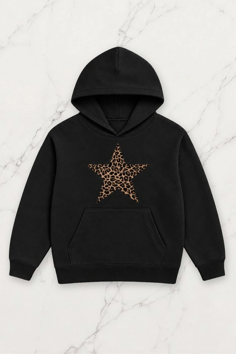 Wild Star Oversize Kapüşonlu Sweatshirt - Siyah