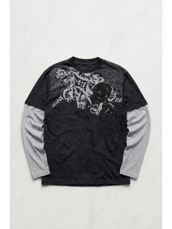 Antrasit Skull Motifli Beyaz Unisex Sweatshirt
