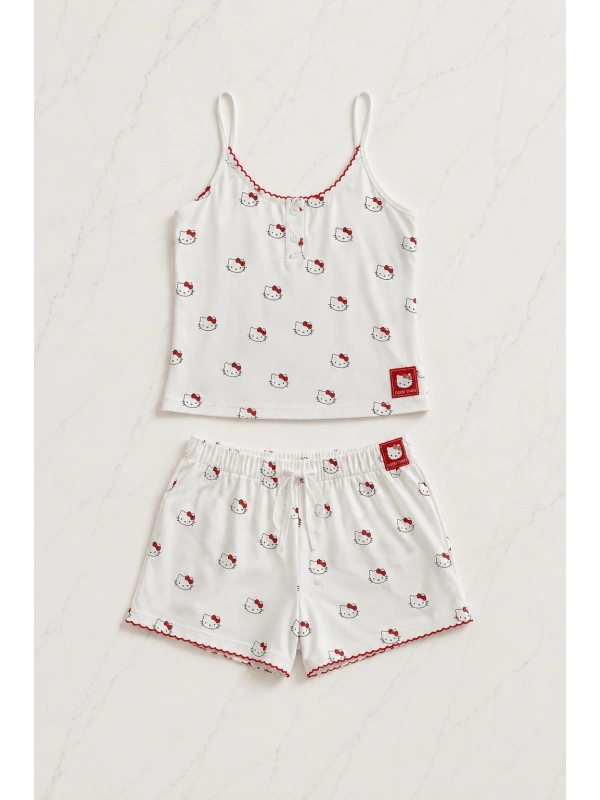 Beyaz Hello Kitty Aesthetic Red Alt Üst Takım