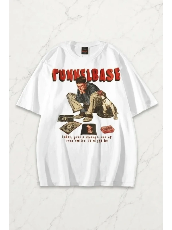 Beyaz Tunnelbase Kısa Kol Oversize T-Shirt