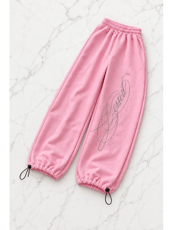 Blessed Taş Baskılı Baggy Unisex Eşofman Altı - Pembe