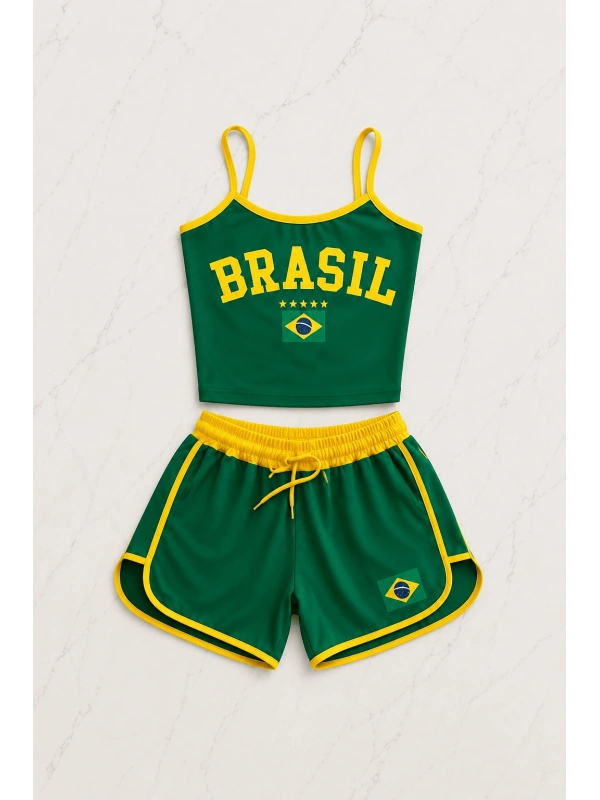 Brasil Askılı Crop - Şort Takım