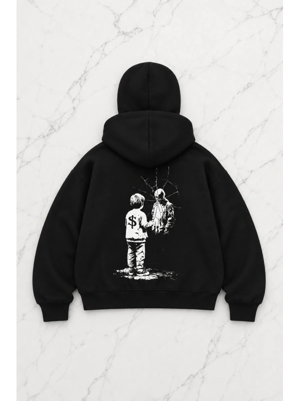 Broken Reality Baskılı Kar Maskeli Unisex Sweatshirt Hırka - Siyah