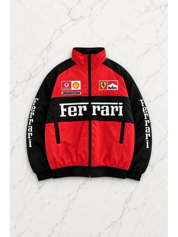 Ferrari 2S Desenli Unisex Bomber Ceket - Kırmızı