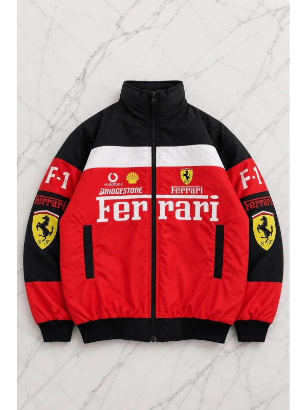 Ferrari Desenli Unisex Bomber Ceket - Kırmızı