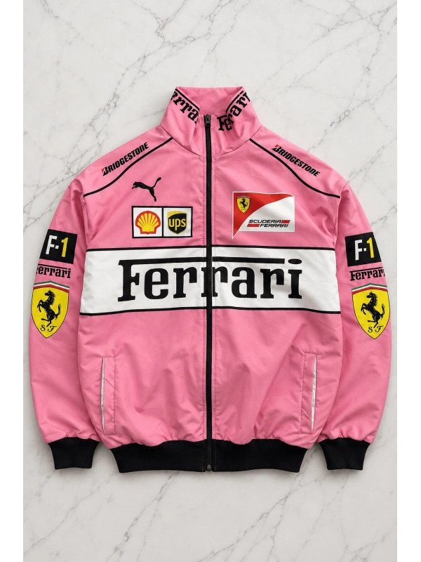 Ferrari Desenli Unisex Bomber Ceket - Pembe
