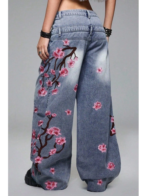 Flower Warriors Yıkamalı Jean Pantolon - Mavi