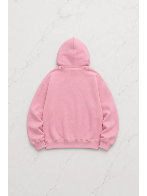 Gofeel Baskılı Premium Oversize Pembe Unisex Hoodie
