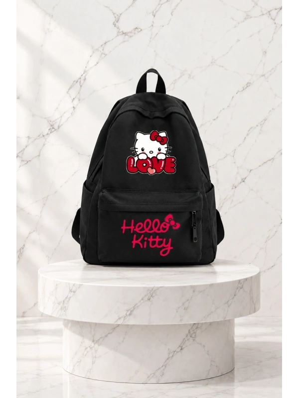 Hello Kitty Baskılı Okul, Dershane, Kurs Sırt Çantası - Siyah