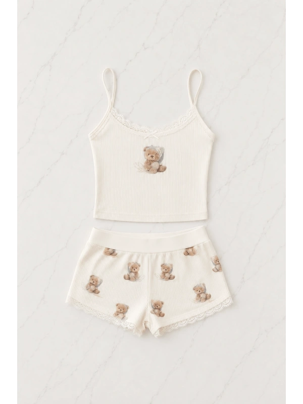 Kawaii Cute Bears Alt Üst Şort Takım