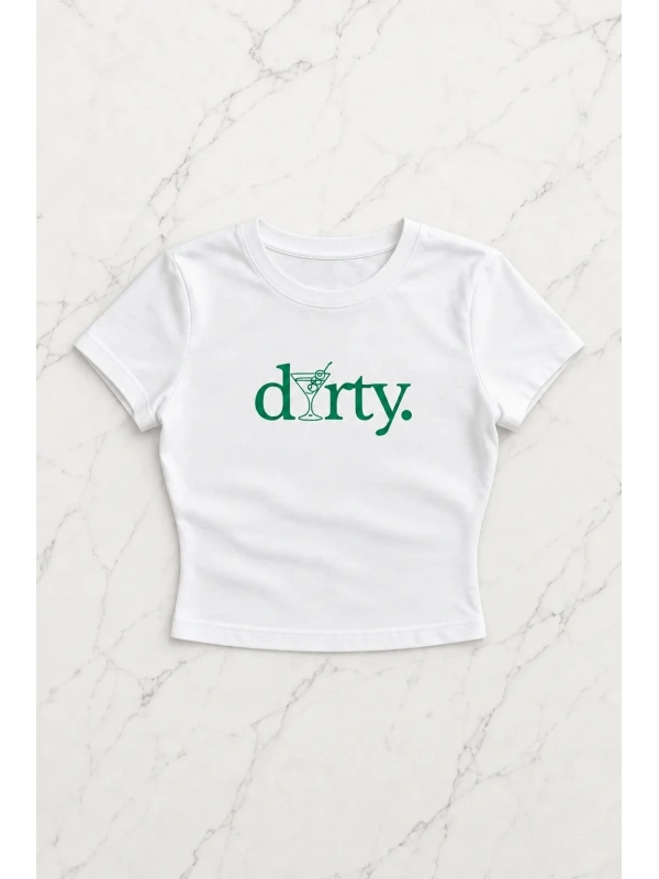 Kemer Boy Dirty Baskılı Crop Bluz