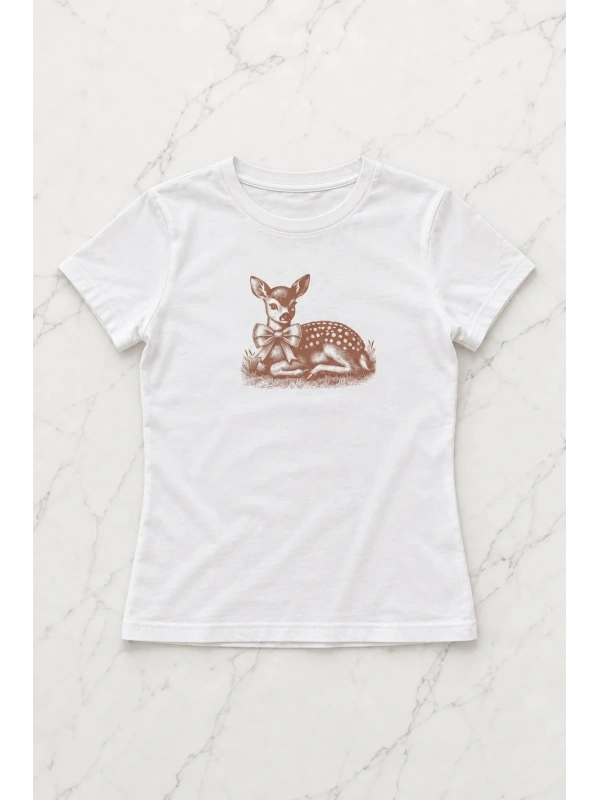 Kemer Boy Fawn Coquette Baskılı Crop Bluz