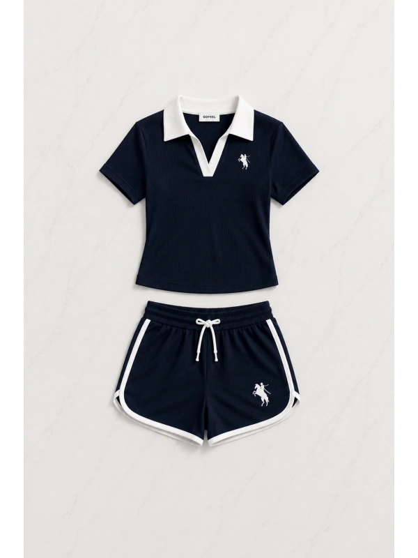 Lacivert Fit Polo Yaka Şort Takım