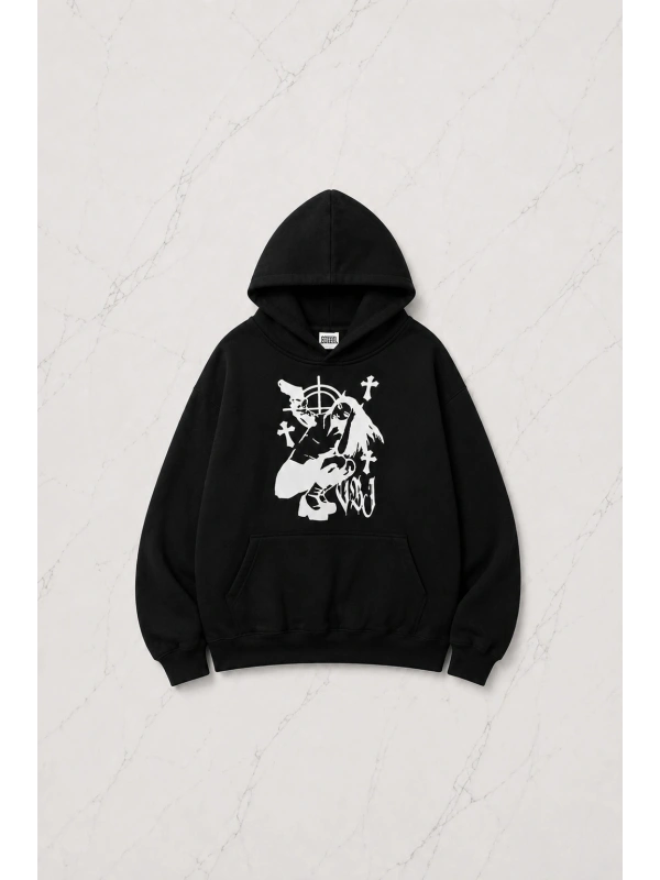 Legend Girl Siyah Kapüşonlu Oversize Unisex Sweatshirt