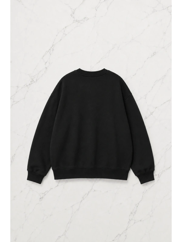 Love Angel Baskılı Siyah Unisex Oversize Bisiklet Yaka Sweatshirt
