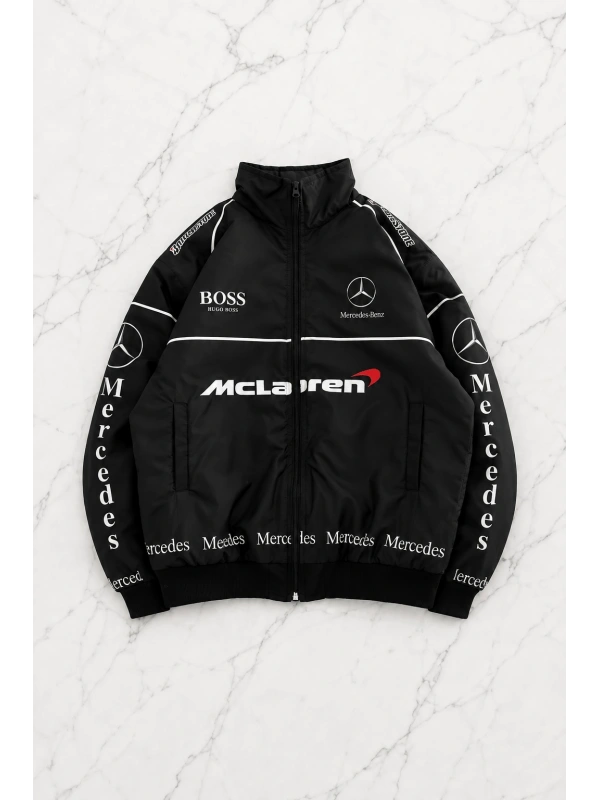 McLaren Desenli Unisex Bomber Ceket - Siyah