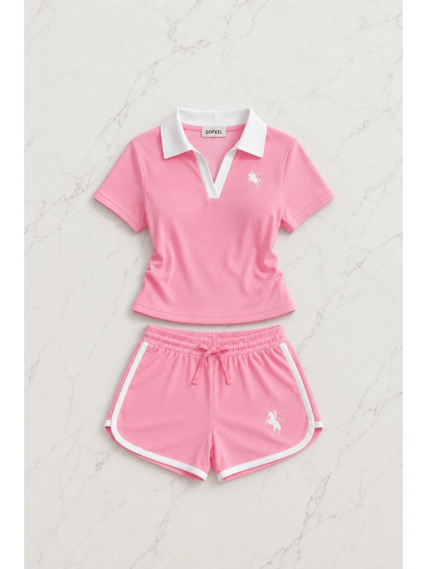 Pembe Fit Polo Yaka Soul Şort Takım