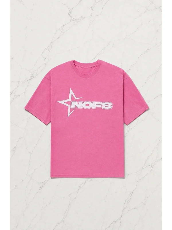 Pembe Nofs Baskılı Kısa Kol Oversize T-Shirt