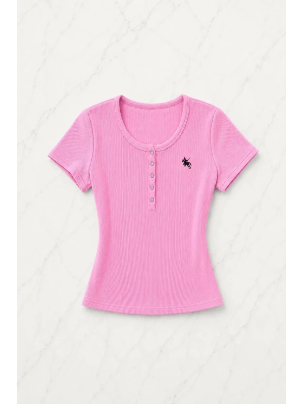 Pembe Soft Detaylı Nakışlı Çıtçıtlı Bluz