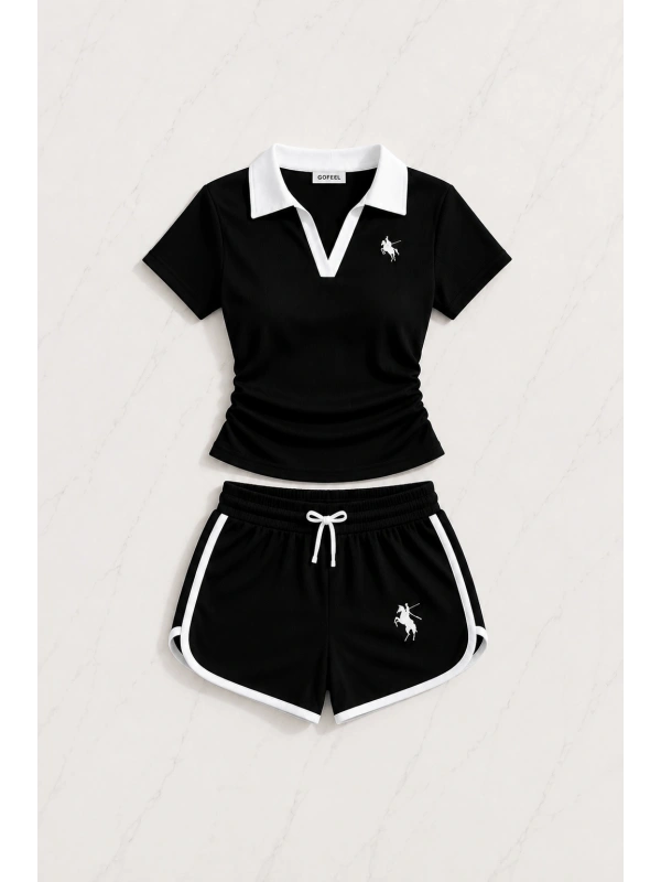 Siyah Fit Soul Polo Yaka & Şort Takım