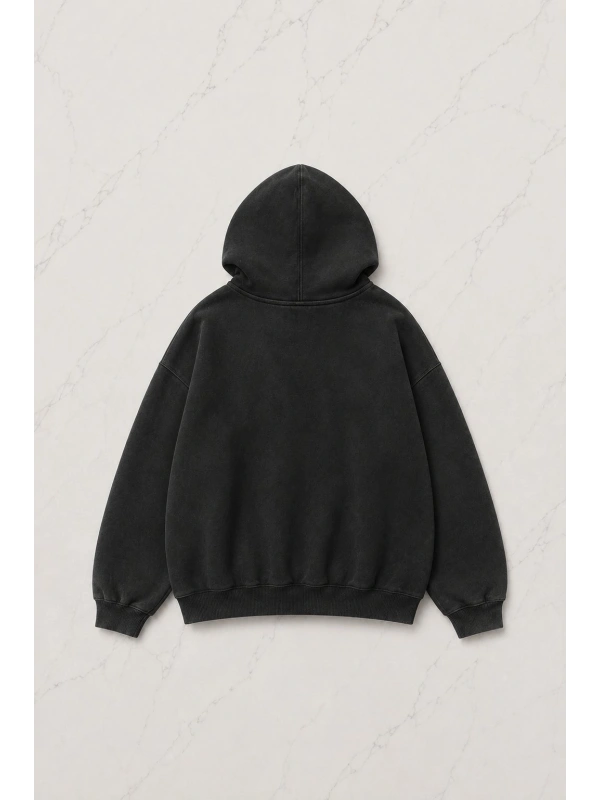 Siyah Punk Anime Detail Gothic Kapüşonlu Sweatshirt