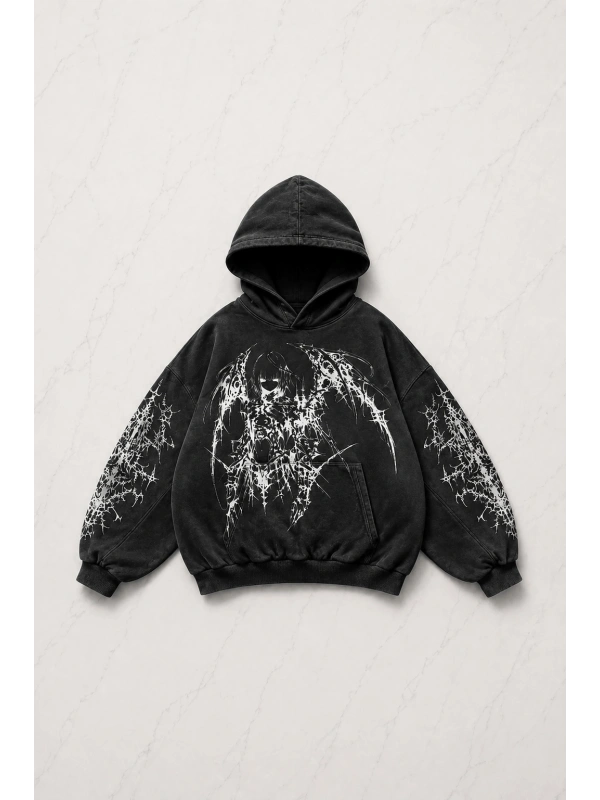 Siyah Warrior Dagger Woman Gothic Kapüşonlu Sweatshirt