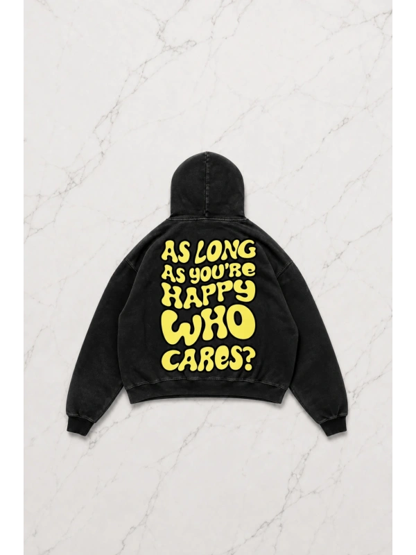 Siyah Yıkamalı Gothic As Long As YouRe  Kapüşonlu Sweatshirt