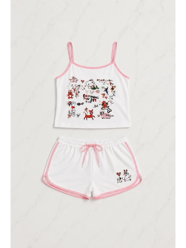 Sweet Cherry Askılı Şort Takım
