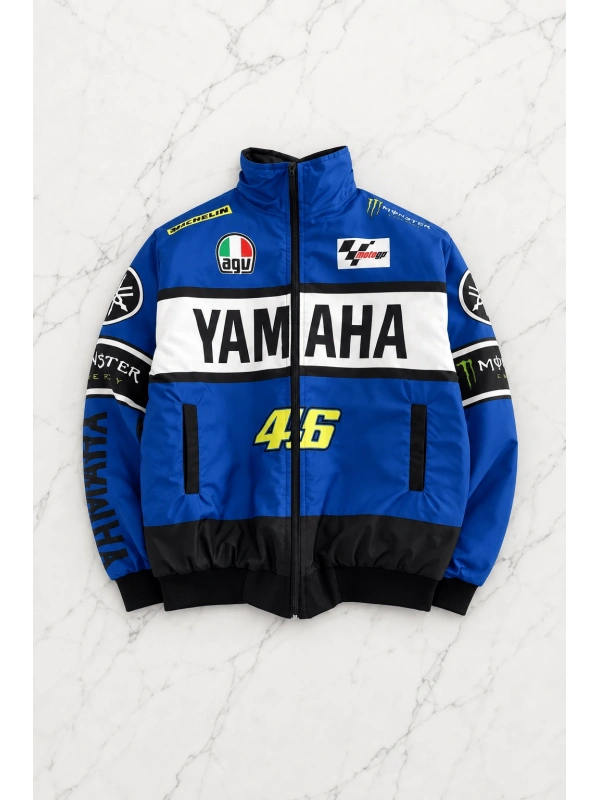 Yamaha Desenli Unisex Bomber Ceket - Mavi