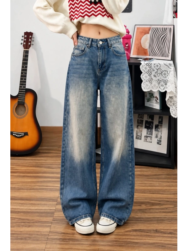 Yıkamalı Baggy Offline Jean - Mavi