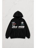 AOAMOB Logo Baskılı Oversize Unisex Fermuarlı Siyah Hoodie