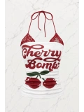 Beyaz Cherry Bomb Dantelli Ek Askılı Crop
