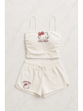 Beyaz Hello Kitty Crop Şort Alt Üst Takım