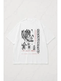 Beyaz Sılent Hıll Baskılı Unisex Oversize T-shirt