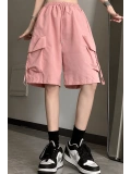 Cepli Gabardin Kargo Şort - Pembe