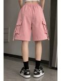 Cepli Gabardin Kargo Şort - Pembe