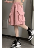 Cepli Gabardin Kargo Şort - Pembe