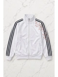 Çizgili Flower Oversize Unisex Ceket - Beyaz