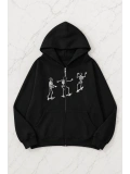 Dancing Skeleton Kapüşonlu Oversize Unisex Hırka - Siyah