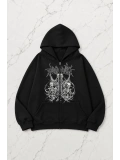 Devil Angel Cry  Kapüşonlu Oversize Unisex Hırka - Siyah